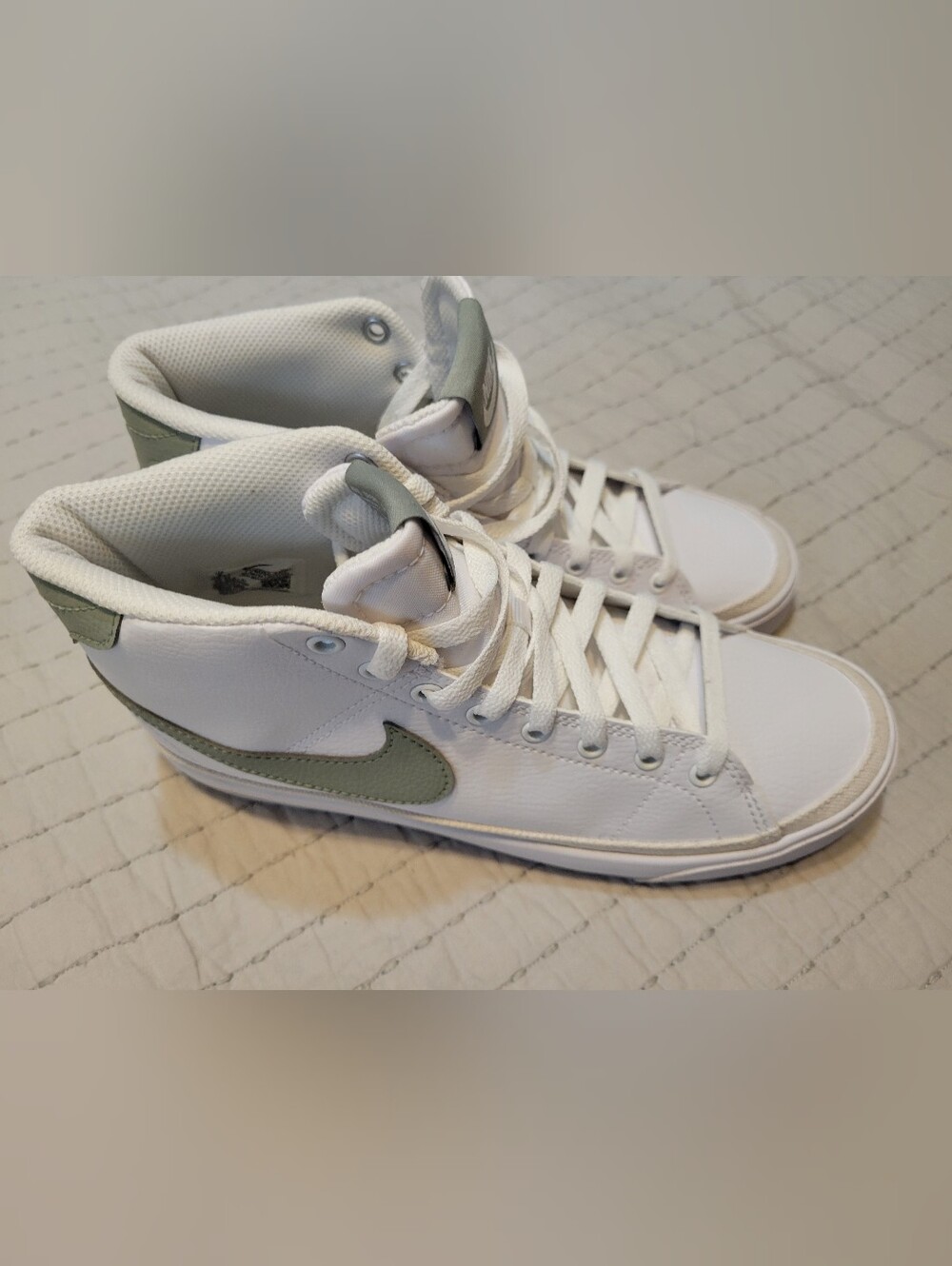 Nike Women's White High-Top Sneakers with Sage Swoosh Logo